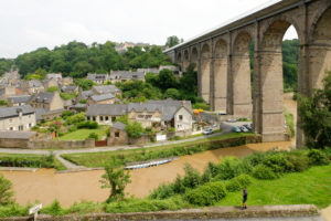 View of the river Rance, viaduct and old town houses of Dinan, Departement Cotes d'Armor, Brittany, France View of the river Rance, viaduct and old town houses of Dinan, Departement Cotes d'Armor, Brittany, France
